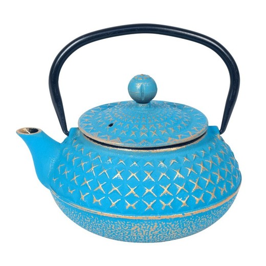 Kitchen Teapot 0.6l blue and gold Measurements: 10 cm x 14 cm x 16 cm Material: Cast iron Net weight: 1,125 grs.