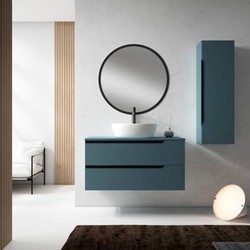 Meuble Kira 2 tiroirs avec couvercle et lavabo à poser en bleu mat Eduardo Paredes