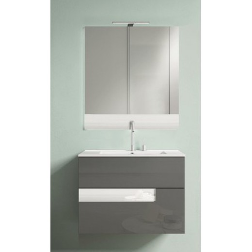Wall-mounted cabinet and sink Vision 80 gray white glass 2 drawers