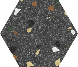 Sechseckige Feinsteinzeugfliese Tritato Schwarz 23x27 0,75m2 Keros