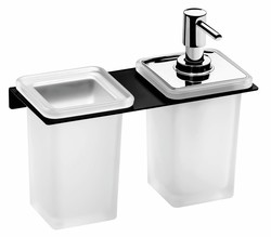 Portavasos adhesivo + dispensador jabon pared Plexo negro_89 Pyp