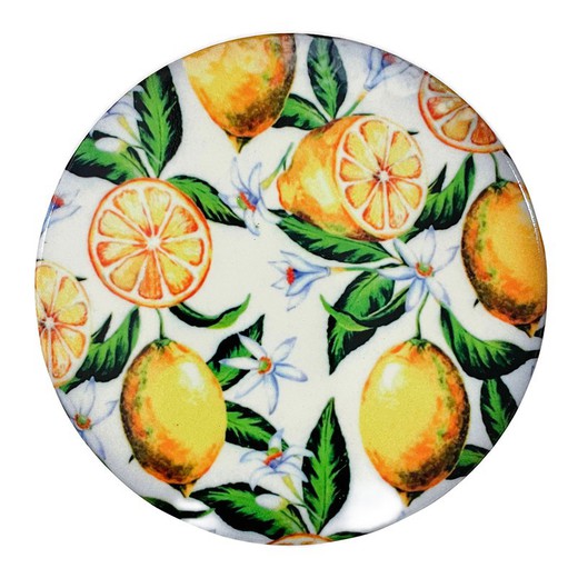 Porta-copos Limão Medidas: 0,7 cm x 11 cm x 11 cm Material: Cerâmica Peso líquido: 90 grs.