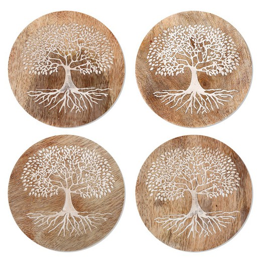 Set of 4 tree of life coasters Measurements: 1 cm x 10 cm x 10 cm Material: Wood Net weight: 210 grs.