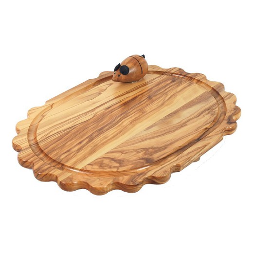Oval mouse cutting board without knife Measurements: 4.5 cm x 24.5 cm x 34 cm Material: Olive Wood Net weight: 900 grs.