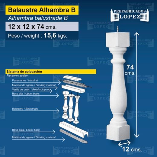 Balustrada Alhambra A Beton 12x12x74 cm