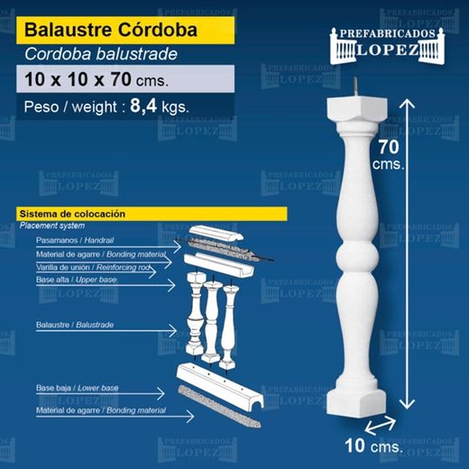 Córdoba Betongbaluster 10x10x70 cm