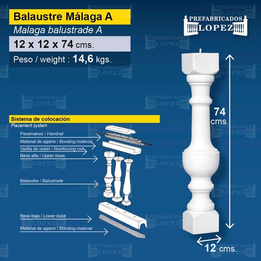 Κάγκελο σκυροδέματος Málaga 10x10x74 cm