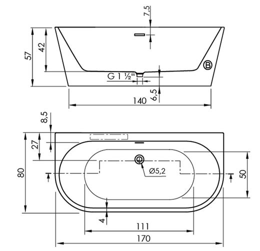 Ακρυλική μπανιέρα Torino wall Sanycess