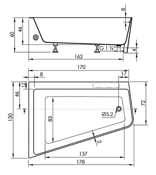 Acrylic Bathtub Trento Angolo Sanycess
