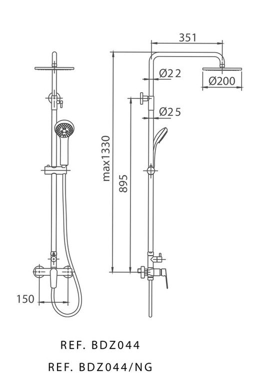 Belgien duschstång Matt svart Imex