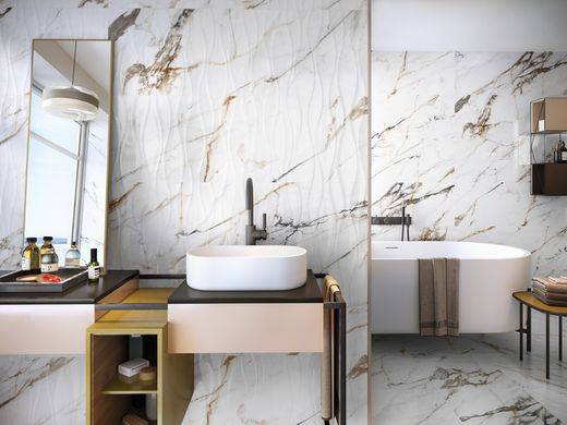 Scatola per piastrelle 40x120 1219 Calcatta Gold Relieve Wave 1,44m2 3 pezzi di porcelanite