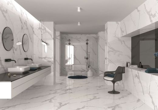 Gerectificeerd Porselein Doos 80x80 Statuario Satijn 1,92m2 Prachtig