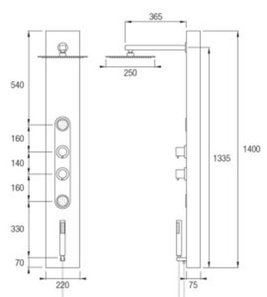 Duschpelare progressiva kranar Inara Chrome/Matt Black Aquassent