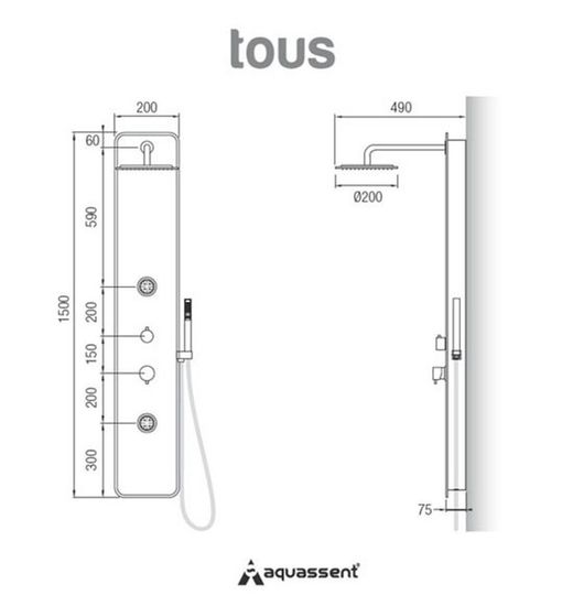 Ducha hidromasaje monomando Tous Aquassent