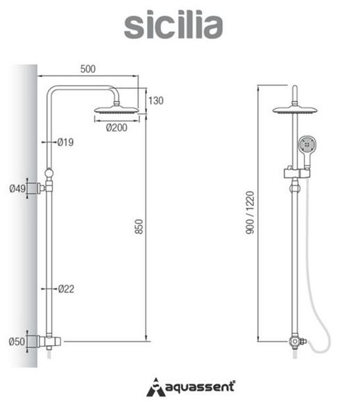 Conjunto de chuveiro de barra de parede de Sicília