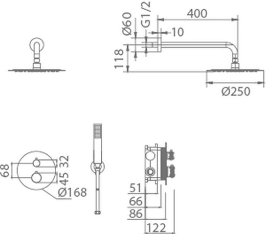 Naples brushed gold thermostatic concealed shower set GTN047/OC Imex