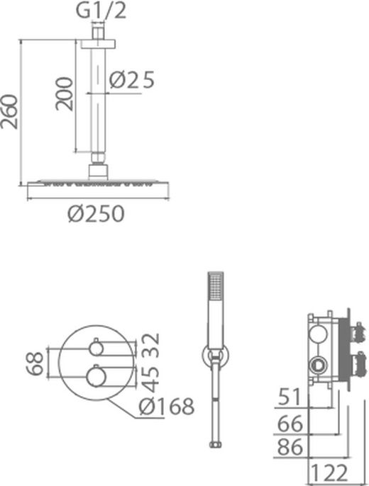 Salerno Matt Black GTS060/NG Imex Thermostatic Concealed Shower Set