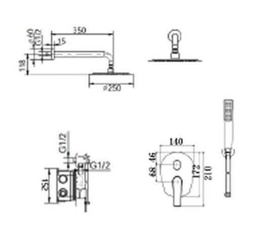 Conjunto de chuveiro monocomando embutido em metal preto Paros GPP057/BGM Imex