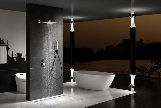 Conjunto de ducha empotrado Suecia negro oro BDC032-6/NGOLD  Imex