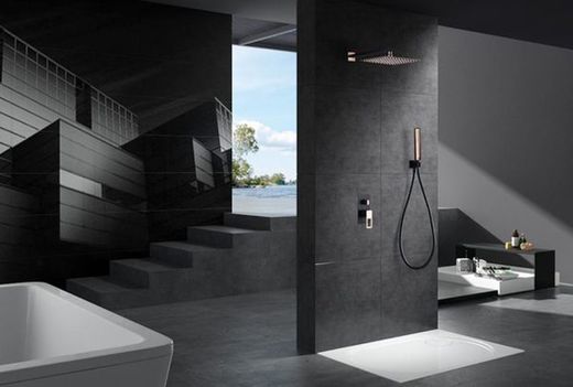 Sweden black rose gold recessed shower set. Imex