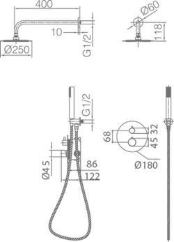 Genova Borstad guld termostatisk dolt duschset GTG053/OC Imex