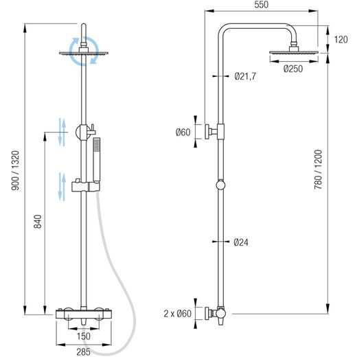 Therastatic shower Neris black Aquassent
