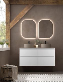 Conjunto Mueble Carmen 2 cajones con encimera K cafe y lavabo circulo k cafe blanco mate Ref 70 Avila dos