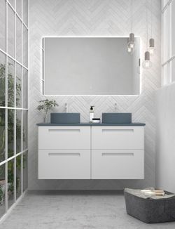 Mattweißes Paris-Set mit schwarzer K-Platte und rundem schwarzen Aufsatzwaschbecken Avila Two