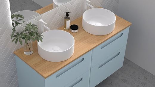 Paris set färg 53 med laminat topp 25 och cirkulärt handfat Matt vitt porslin Avila två