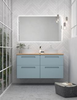 Paris-Set Farbe 53 mit Laminatplatte 25 und rundem Waschbecken Avila Two aus mattweißem Porzellan