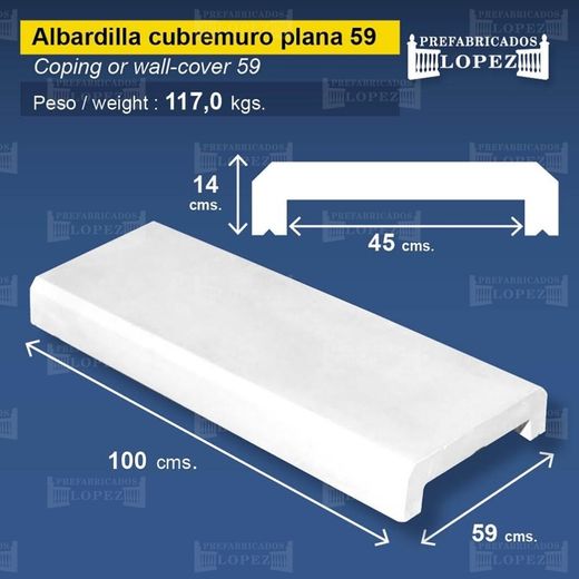 Cubremuros Plano 100x59x14 cm hormigón