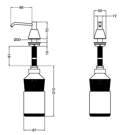 Dispenser voor vloeibare zeep met drukknop Briljant messing verchroomd DJT118 Mediclinics
