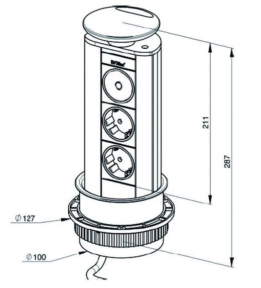 Evoline nätkontakt + omkopplare + 6 aluminiumfärgade lysdioder
