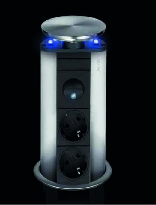 Evoline nätkontakt + strömbrytare + 6 svarta lackerade lysdioder