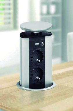 Evoline plug socket red + usb stainless steel