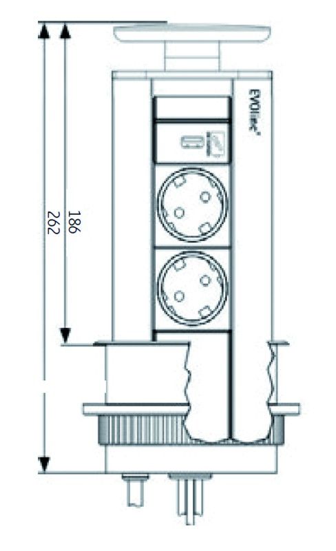 Wtyczka z gniazdem Evoline czerwona + lakierowana na biało usb