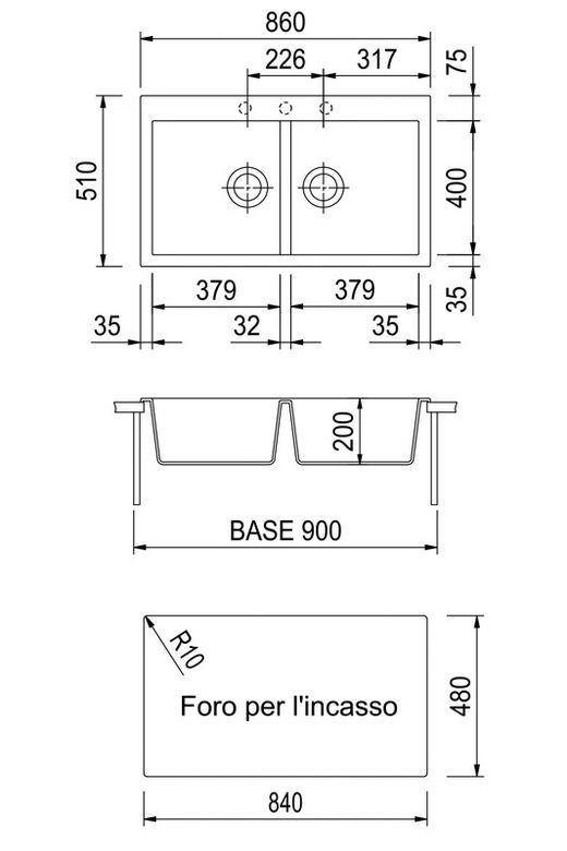 Fregadero cocina Negro Mate 860 x 510 mm Plados