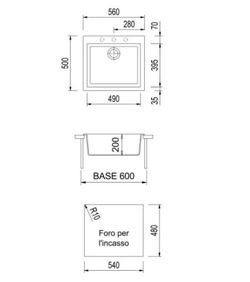 Évier de cuisine One Bianco Opale 560×500 mm Plados