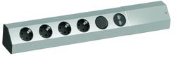 Futura toma de red acabado inox, 4 tomas red + 2 usb + interruptor