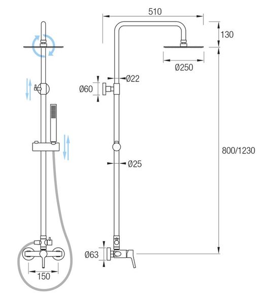 Bateria prysznicowa Exer Chrome Aquassent