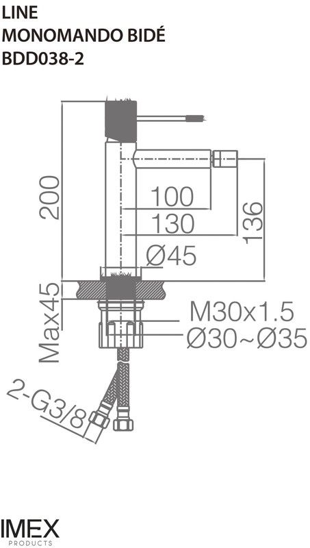 Grifo Bide Line Oro cepillado BDD038-2OC Imex