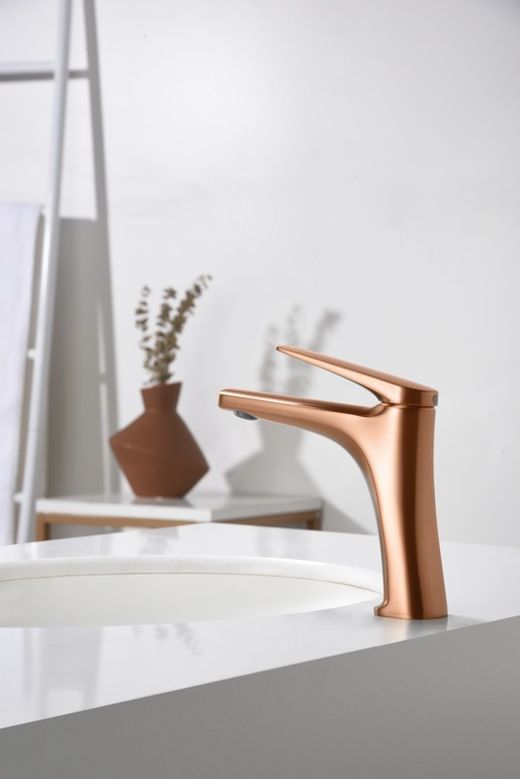 Delos Bateria umywalkowa z pojedynczym uchwytem, ​​szczotkowane różowe złoto BDD055-1ORC Imex