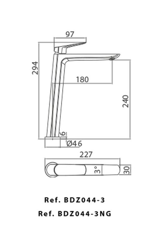 Grifo Lavabo Alto Bélgica Negro mate BDZ044-3NG Imex