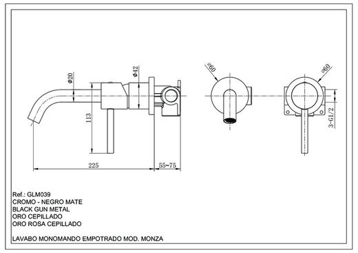 Grifo lavabo empotrado Monza oro-rosa cepillado GLM039/ORC Imex