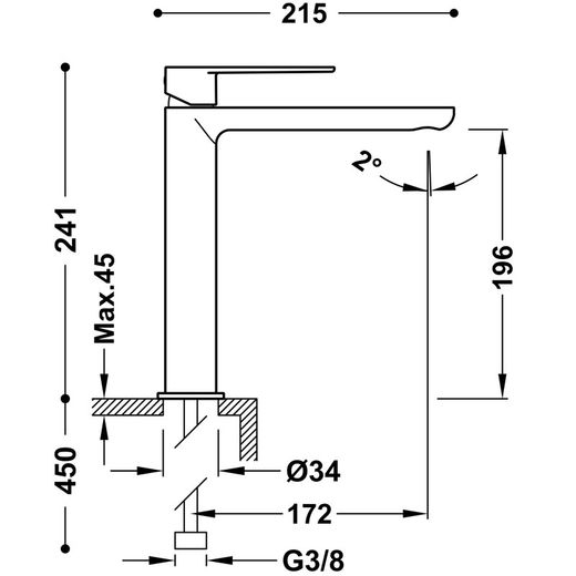 Ψηλή βρύση μίξερ για νιπτήρα Loft χρώματα TRES