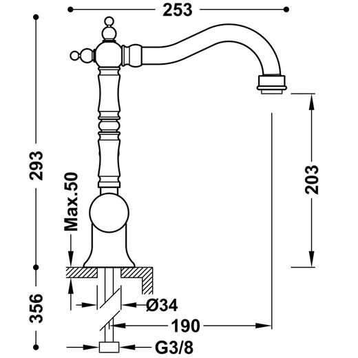 Eengreepsmengkraan met zijhandgreep voor wastafel Clasic TRES