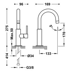 Aixeta monocomandament amb maneta lateral per a lavabo Study exclusive TRES