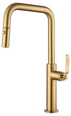 Grifo monomando Niza oro cepillado caño alto extraíble Ref. GCE027/NG Imex