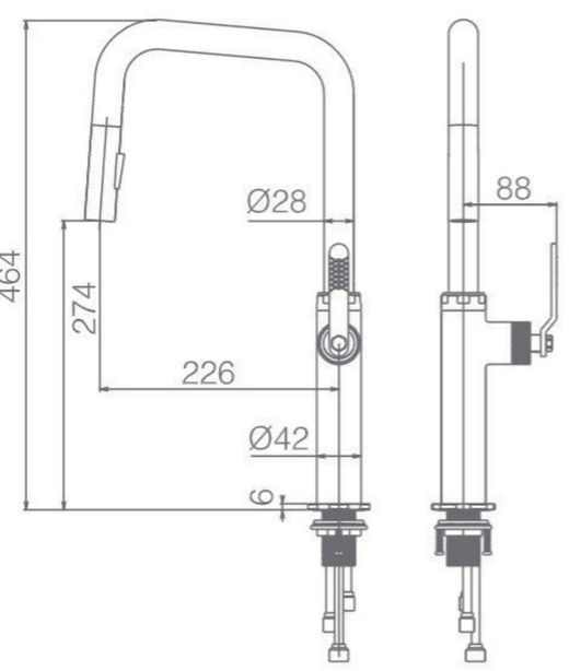 Bateria Niza z wysoką wyciąganą wylewką w kolorze różowego złota Ref. GCE027/ORC Imex