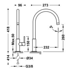 XXL blandare med sidohandtag för tvättställ TRES